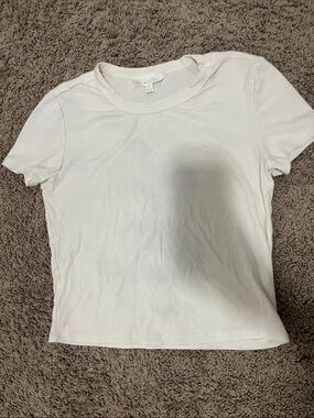 Essential White Ribbed Short Sleeve Crewneck Tee